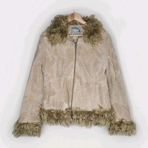 rave Jackets & Blazers - rave Beige Faux Suede Jacket with Faux Fur Trim